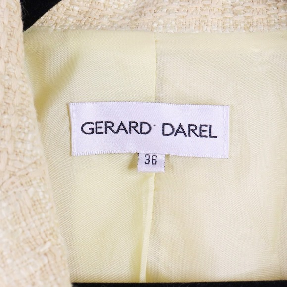 Gerard Darel Tweed Jacket Womens Size 36 Yellow Single Breasted 3 Button Fringe - Picture 3 of 9